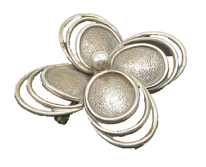 BEAU 925 Sterling Silver  Vintage Textured Open Floral Brooch Pin  BP9440