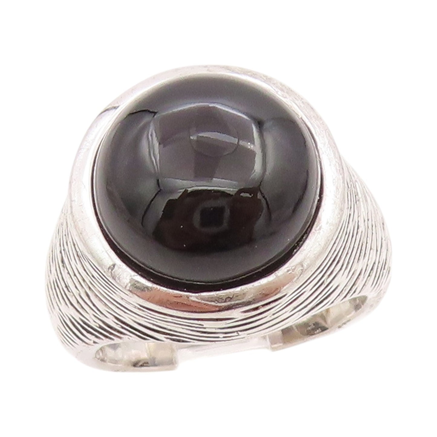 925 Sterling Silver Vintage Ring Grooved Cabochon Round Onyx  Sz 6.5  RG33178