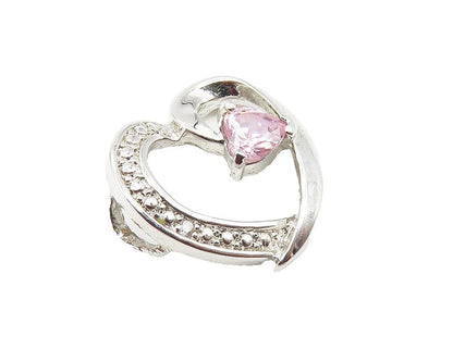 925 Sterling Silver  Pink Topaz Shiny Open Love Heart Motif Pendant  PT8306