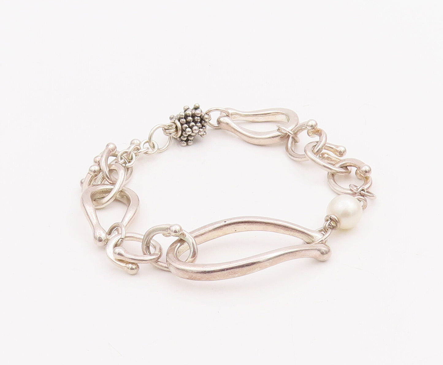 925 Sterling Silver Vintage Bracelet MICHAEL DAWKINS Modernist Pearl   BT10562