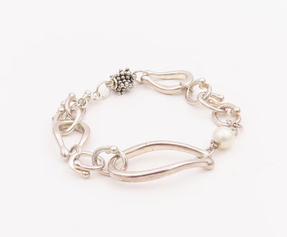 925 Sterling Silver Vintage Bracelet MICHAEL DAWKINS Modernist Pearl   BT10562