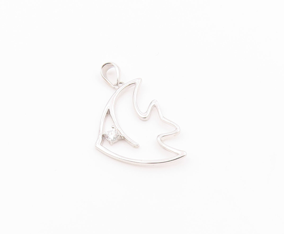 925 Sterling Silver  Vintage Cubic Zirconia Fish Outline Pendant  PT19052