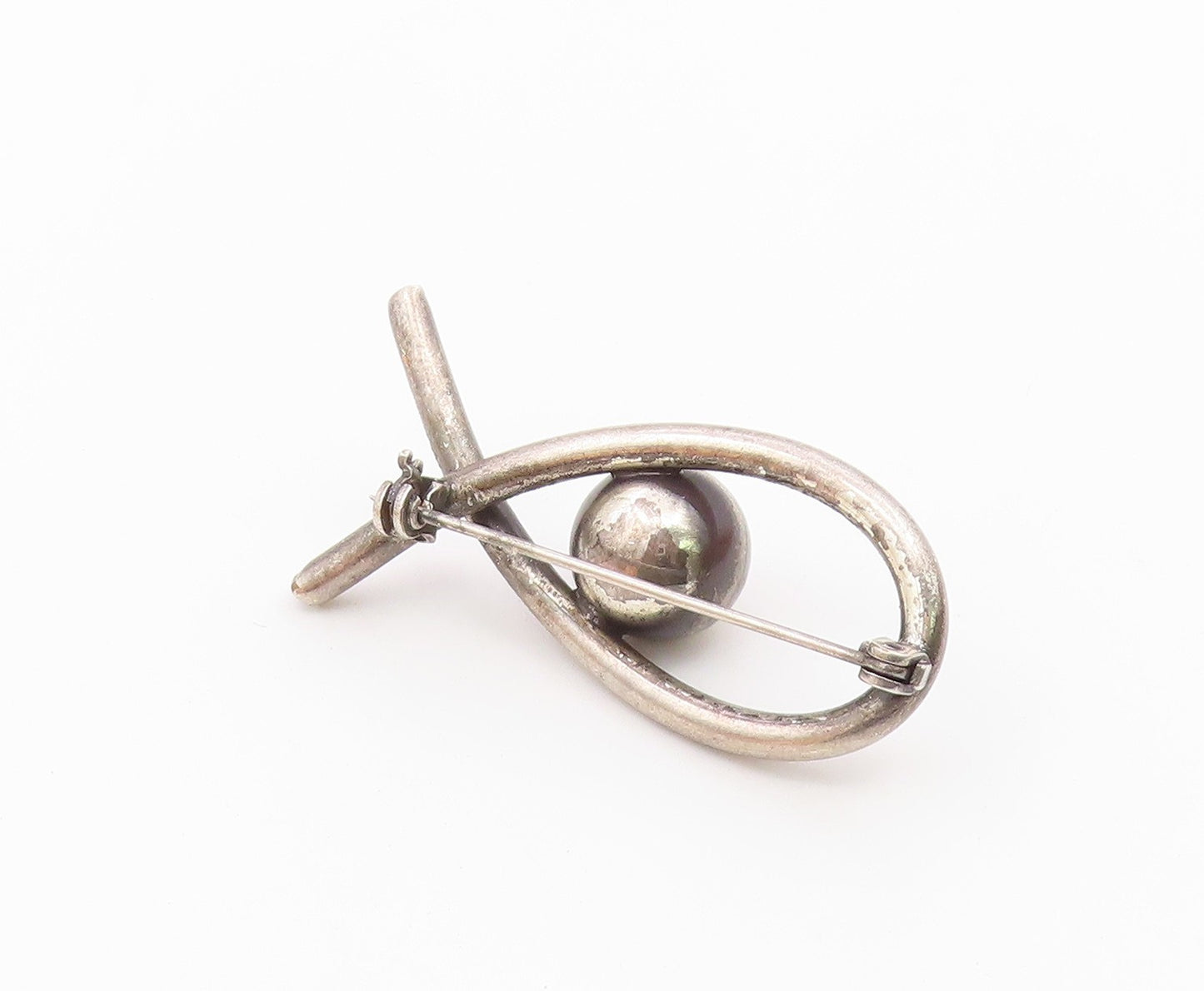 925 Sterling Silver  Vintage Shiny Modernist Dome Brooch Pin  BP8388
