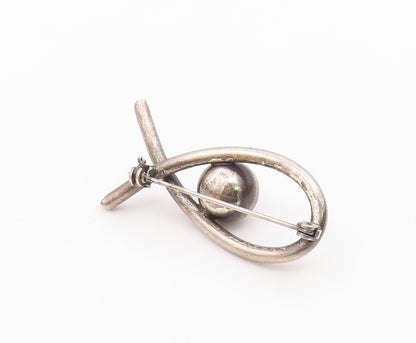 925 Sterling Silver  Vintage Shiny Modernist Dome Brooch Pin  BP8388