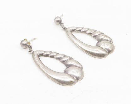 925 Sterling Silver  Vintage Shiny Fluted Open Design Drop Earrings  EG5498