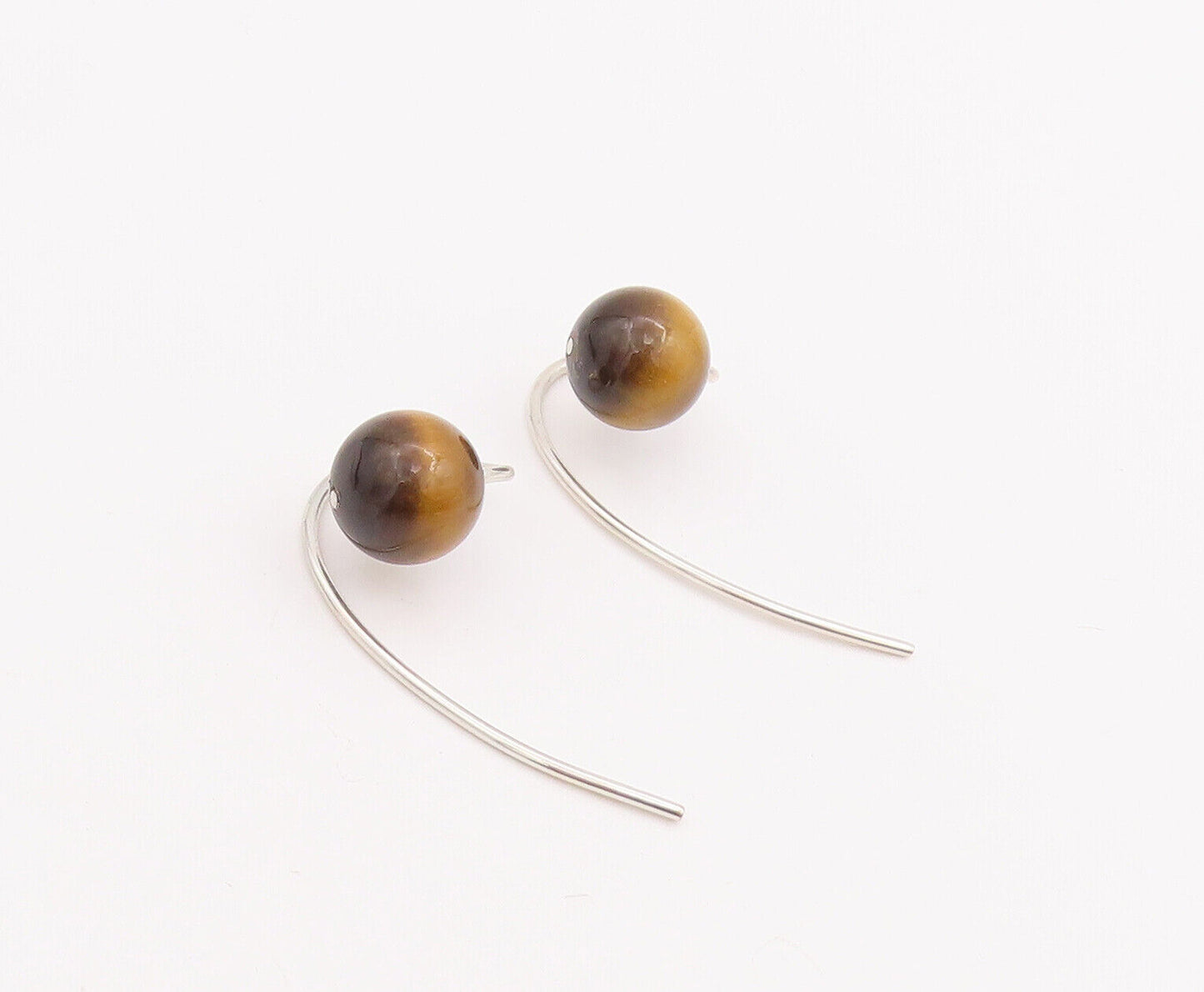 925 Sterling Silver Vintage Earrings Designer Bead Shape Tiger's Eye  EG13051