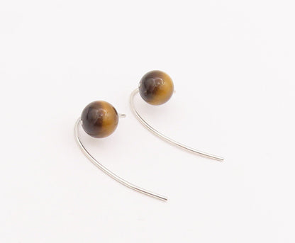 925 Sterling Silver Vintage Earrings Designer Bead Shape Tiger's Eye  EG13051