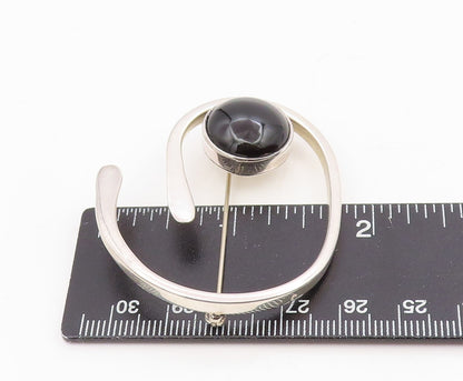 925 Sterling Silver Vintage Brooch Pin Cabochon Onyx Modernist Spiral  BP12210