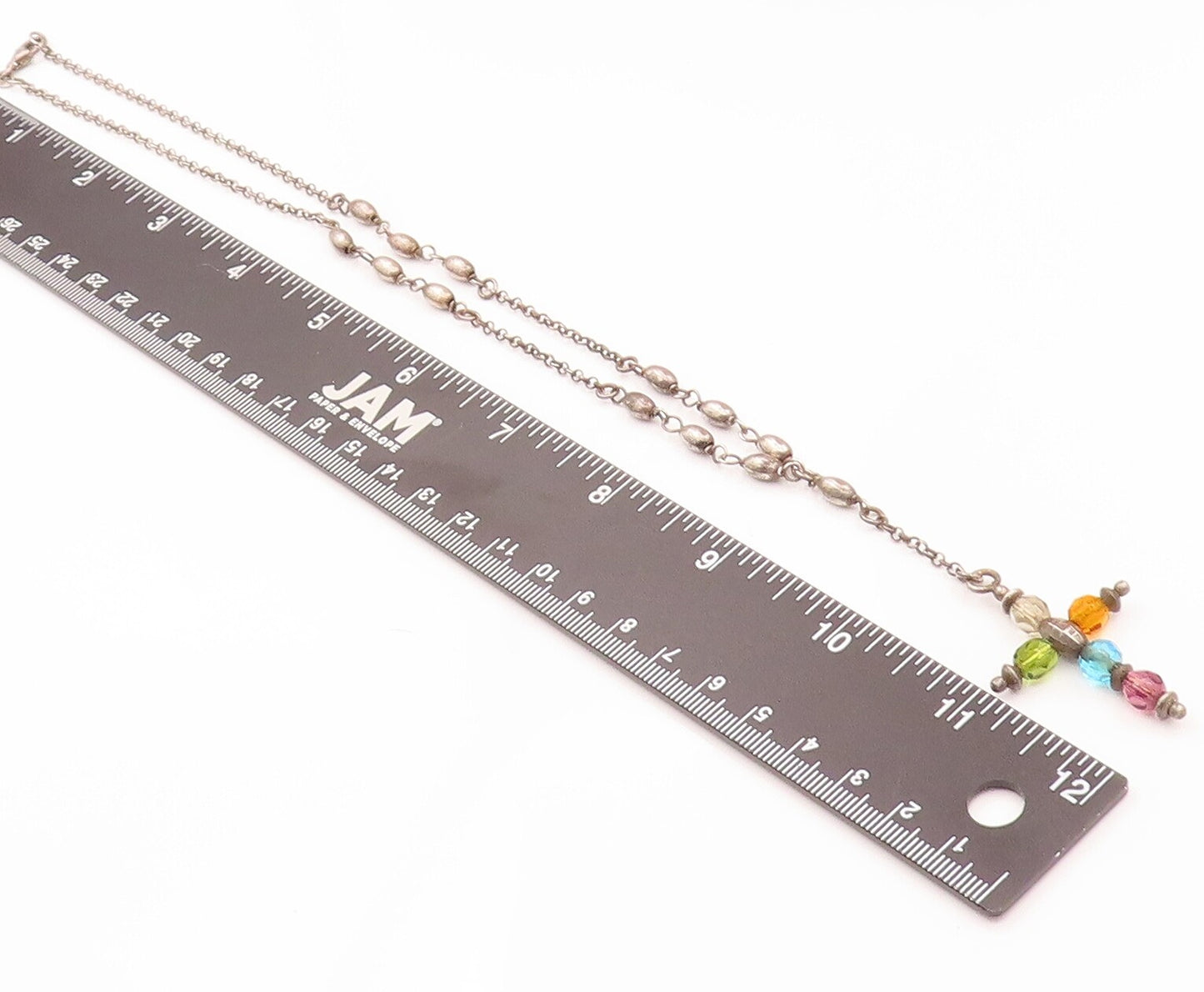 925 Sterling Silver Vintage Necklace Minimalist Religious Beaded Cross  NE4275