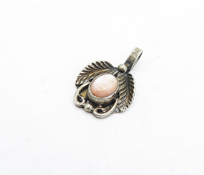 NAVAJO 925 Sterling Silver  Vintage Mother Of Pearl Floral Pendant  PT3718