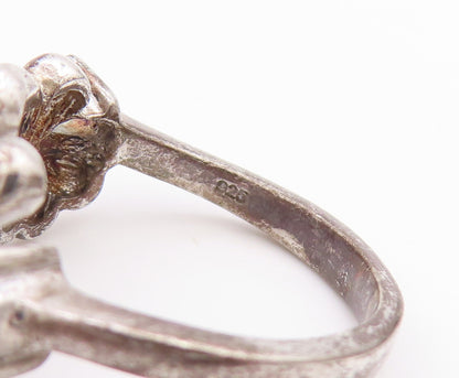 925 Sterling Silver Vintage Ring Blue Topaz Floral Cut Out Band  Sz 7.5  RG33491