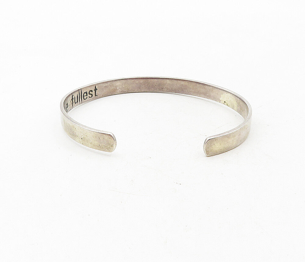 925 Sterling Silver  Vintage Live Life To The Fullest Cuff Bracelet  BT4023