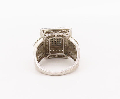 925 Sterling Silver Vintage Ring Rectangle Real Two Tone Diamonds  Sz 8 RG28430