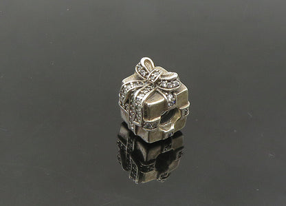 PANDORA 925 Silver  Vintage Shiny Topaz Gift Box Motif Slide Pendant  PT17498