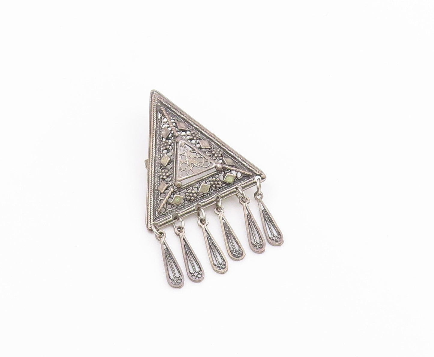 925 Sterling Silver  Vintage Oxidized Floral Detail Dangling Brooch Pin BP4245