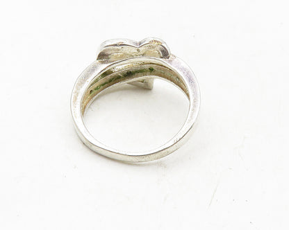 925 Sterling Silver  Vintage Topaz Love Heart Split Band Ring Sz 9  RG9954