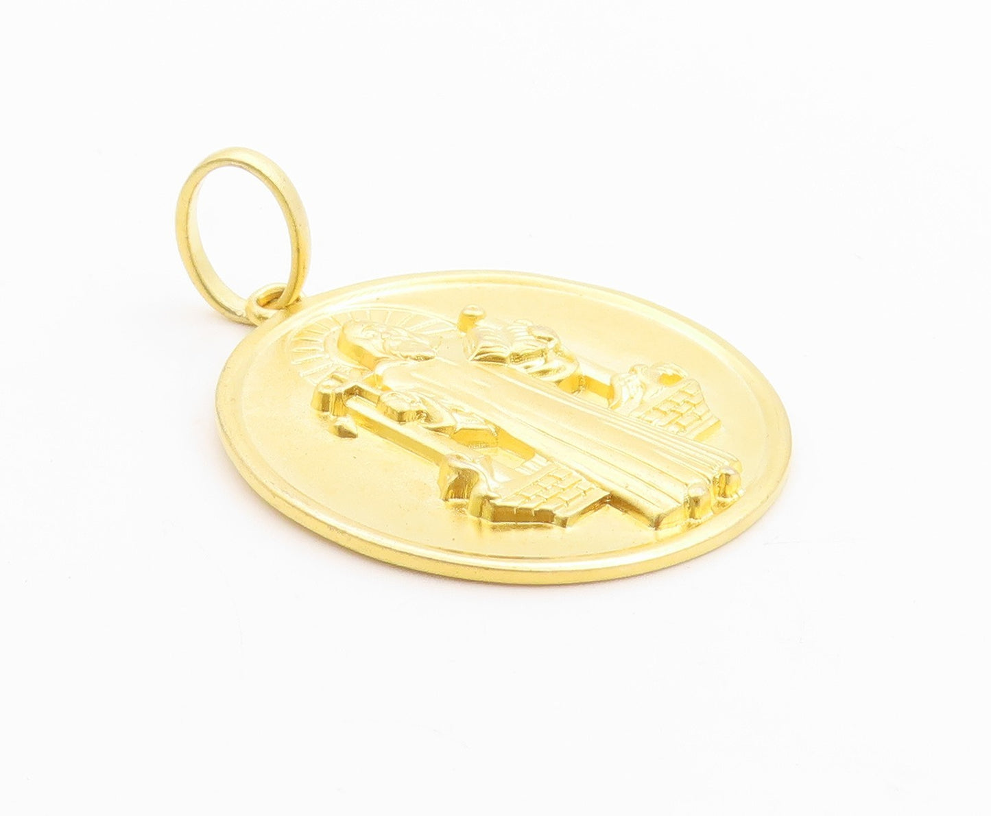 14k Gold 925 Sterling Silver Vintage Pendant Religious Carved Jesus Coin PT24609