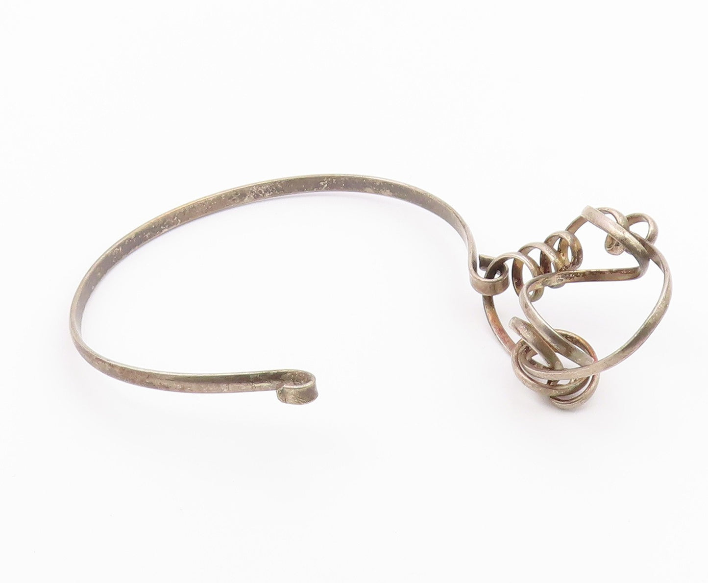 925 Sterling Silver  Vintage Modernist Swirled Hook Bangle Bracelet  BT8131