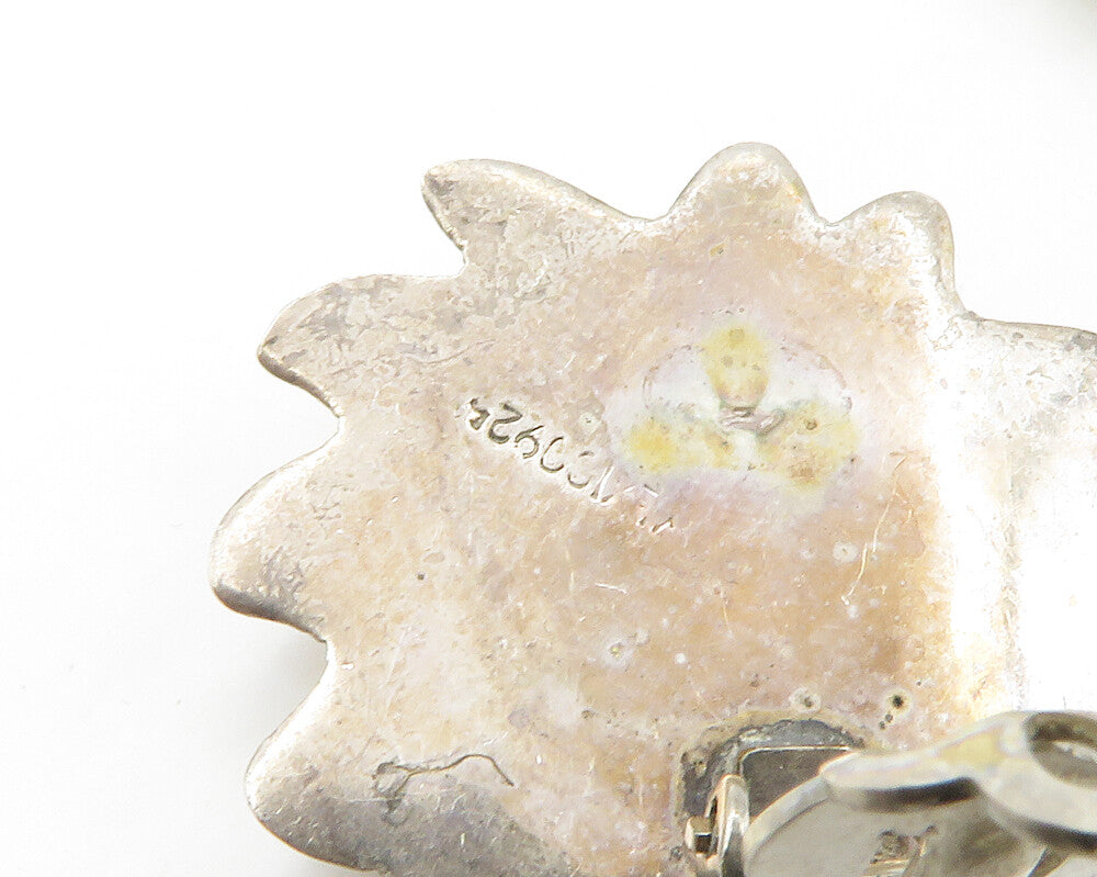 MEXICO 925 Sterling Silver  Vintage Sun Motif Non Pierce Earrings  EG8800