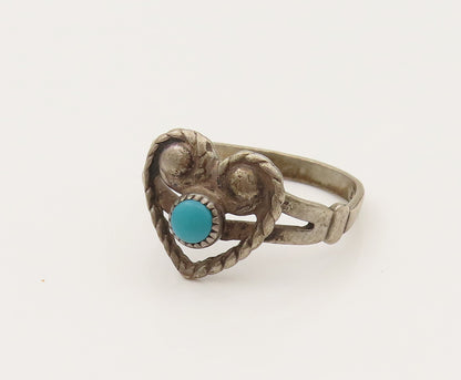 POST BELL 925 Silver  Vintage Open Love Heart Turquoise Ring Sz 6.5  RG26499