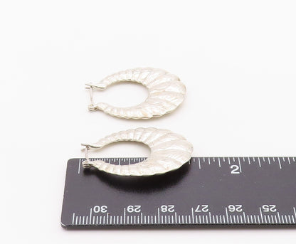 925 Sterling Silver Vintage Earrings Modernist Etched Croissant Hoops  EG14409