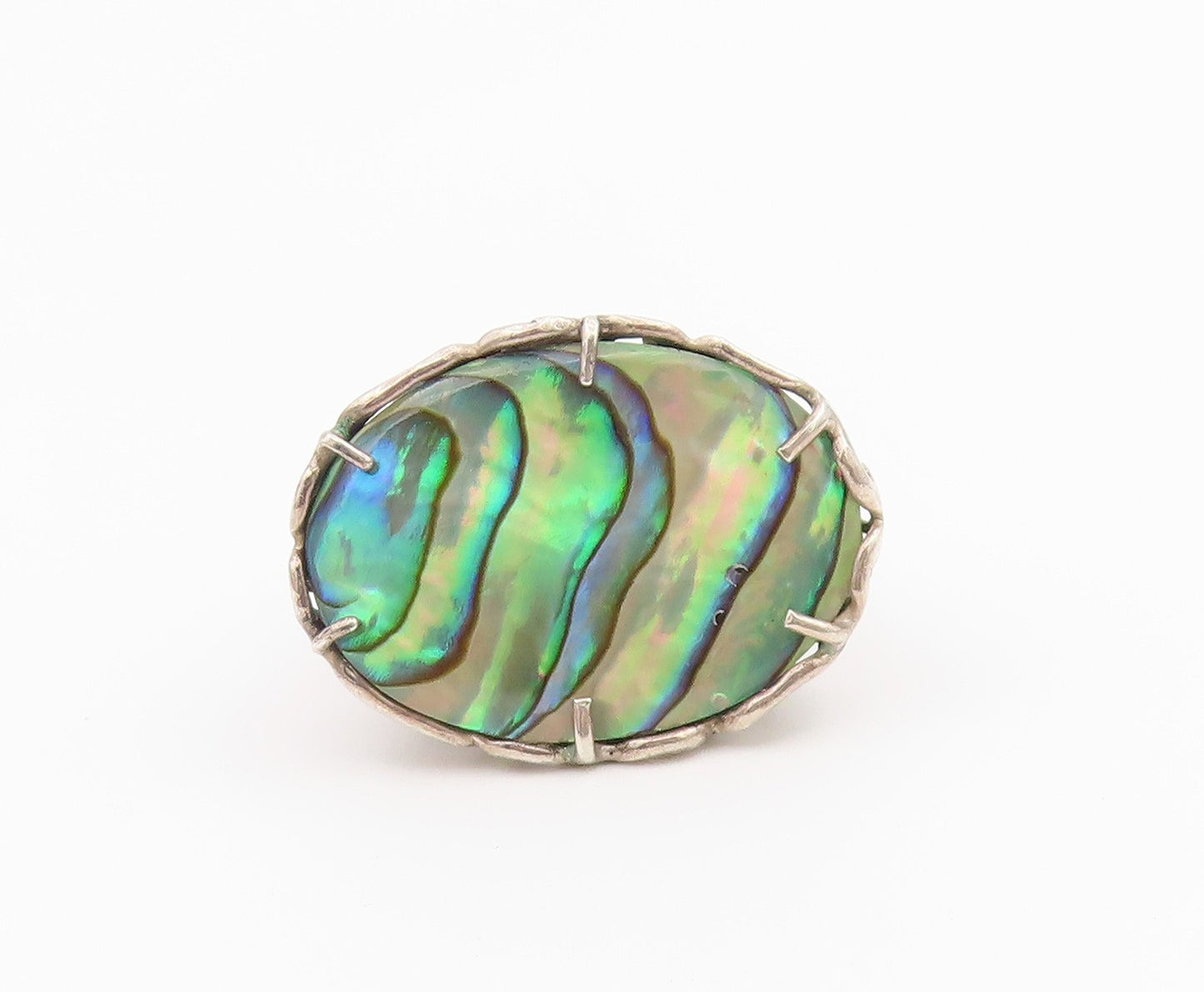 925 Sterling Silver Vintage Ring Classic Abalone Open Scrollwork  Sz 6  RG36503