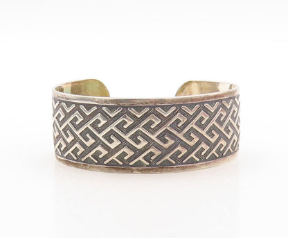 925 Sterling Silver Vintage Bracelet Solid Broad Band Maze Key Carved  BT10920