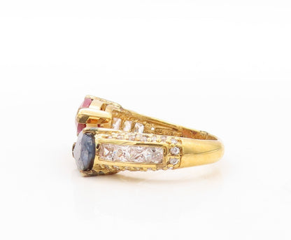 925 Sterling Silver Vintage Ring Gold Plated Topaz 2 Tone Gemstone  Sz 8 RG30862