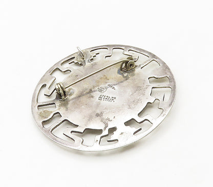 MEXICO 925 Sterling Silver  Vintage Mayan Aztec Sun Calendar Brooch Pin BP6588