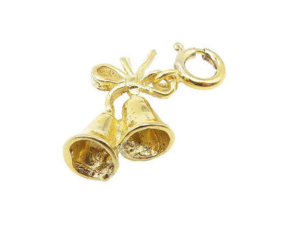 925 Sterling Silver  Vintage Shiny Gold Plated Ribbon Bells Pendant  PT8599
