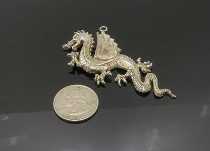 925 Sterling Silver  Vintage Diamond Cut Detail Dragon Motif Pendant  PT16387
