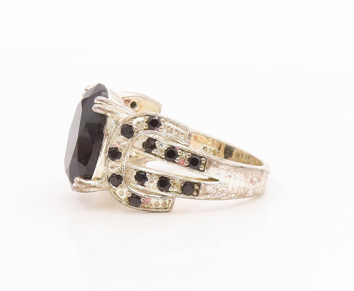 925 Sterling Silver Vintage Ring Black Sapphire Statement Band  Sz 6  RG35555