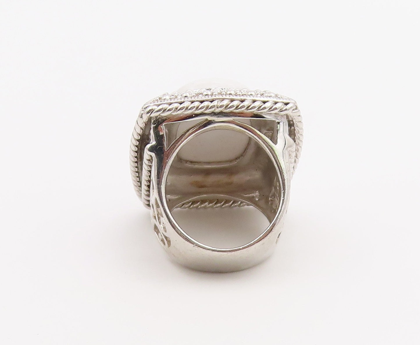925 Sterling Silver Vintage Ring Cabochon White Onyx Statement Band Sz 6 RG36502