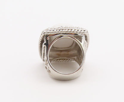 925 Sterling Silver Vintage Ring Cabochon White Onyx Statement Band Sz 6 RG36502