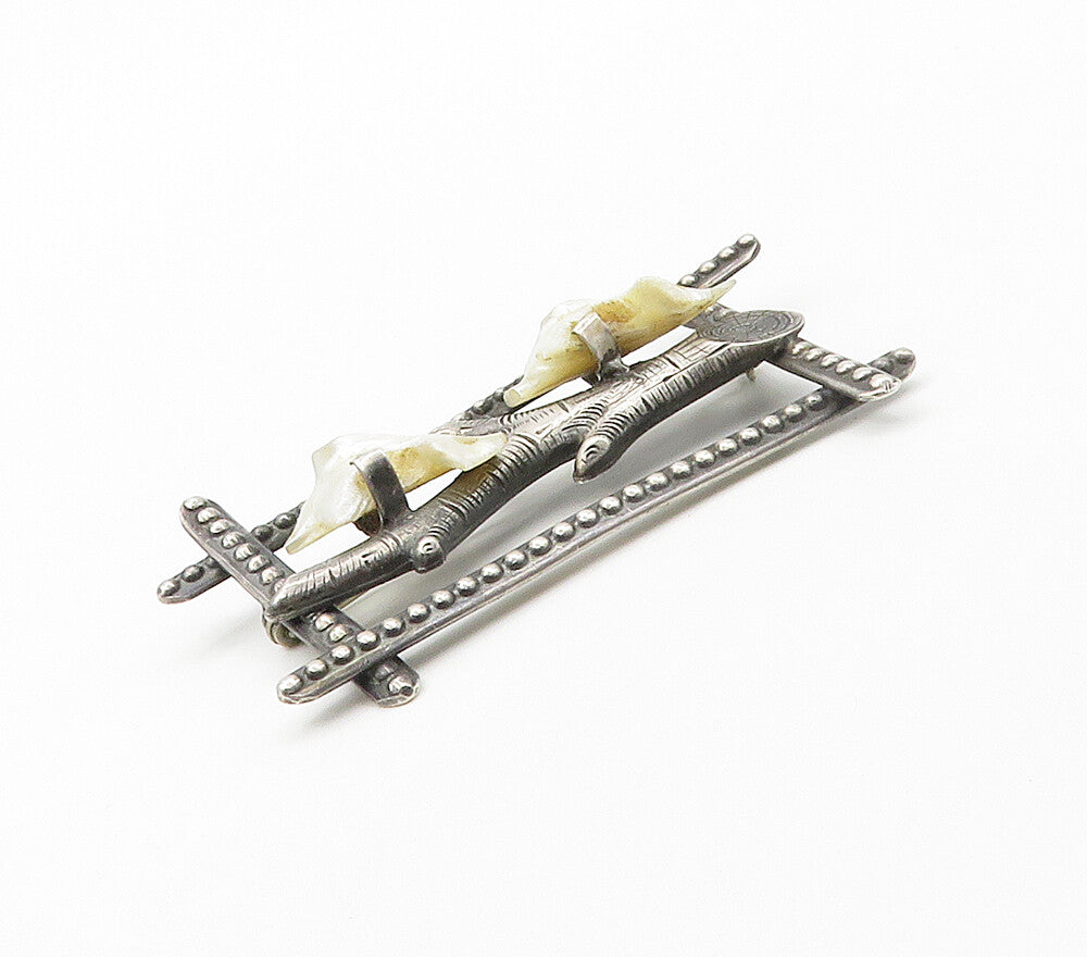 925 Sterling Silver  Vintage Mother Of Pearl Modernist Brooch Pin  BP6123
