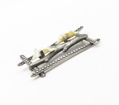 925 Sterling Silver  Vintage Mother Of Pearl Modernist Brooch Pin  BP6123