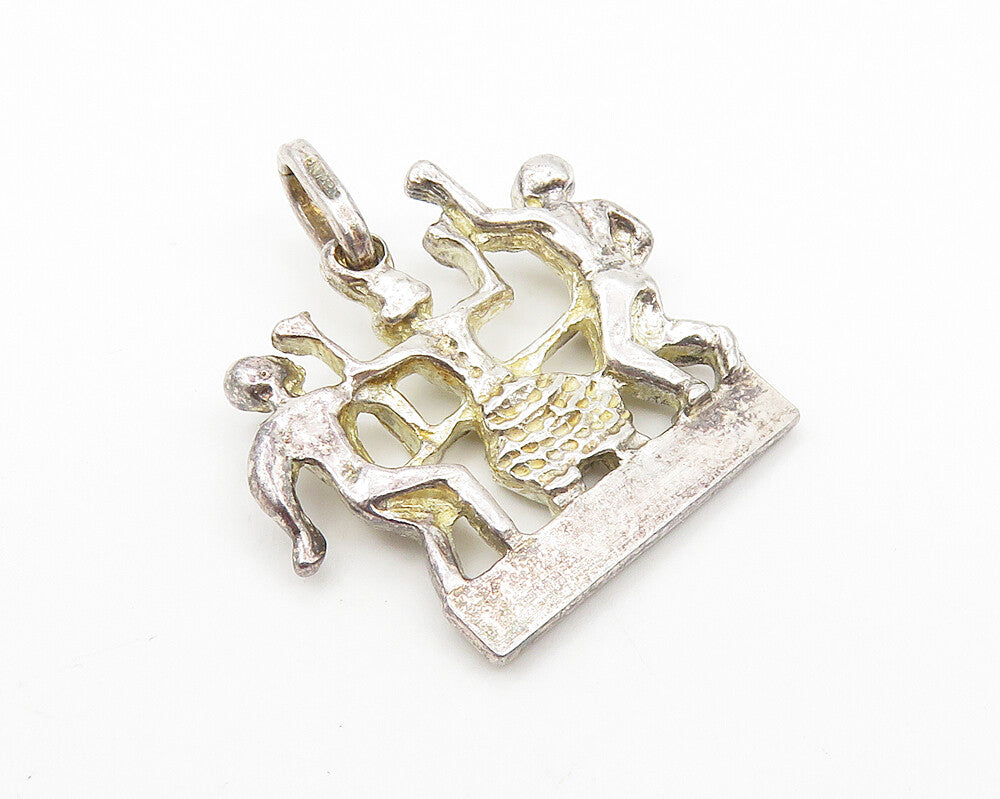925 Sterling Silver  Vintage Shiny Nassau Dancing People Drop Pendant  PT8208