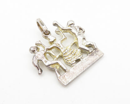 925 Sterling Silver  Vintage Shiny Nassau Dancing People Drop Pendant  PT8208