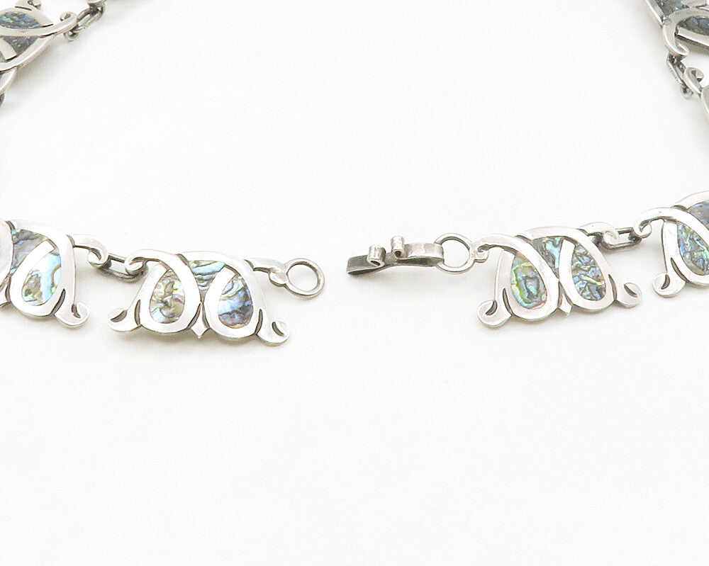 MEXICO 925 Sterling Silver  Vintage Inlaid Abalone Chain Necklace  NE2722