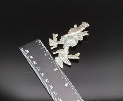 925 Silver  Vintage Antique Hand Holding Flower & Dove Birds Brooch Pin BP9573