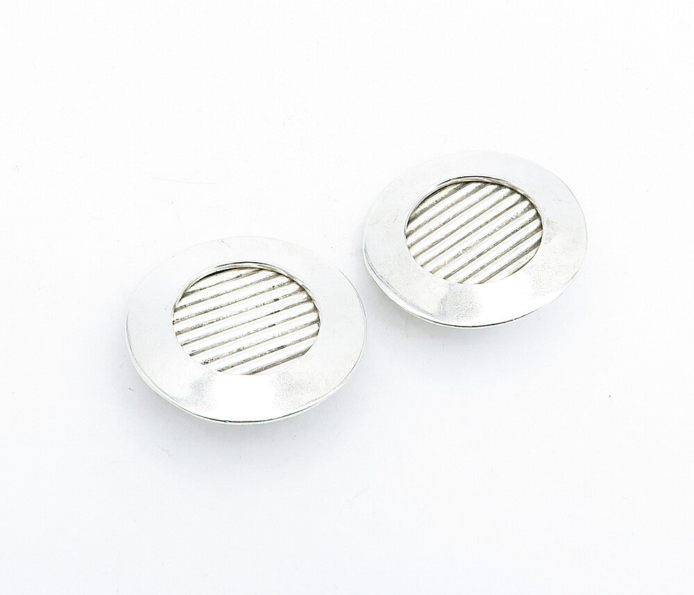 MEXICO 925 Silver  Vintage Round Fluted Detail Non Pierce Earrings  EG2624