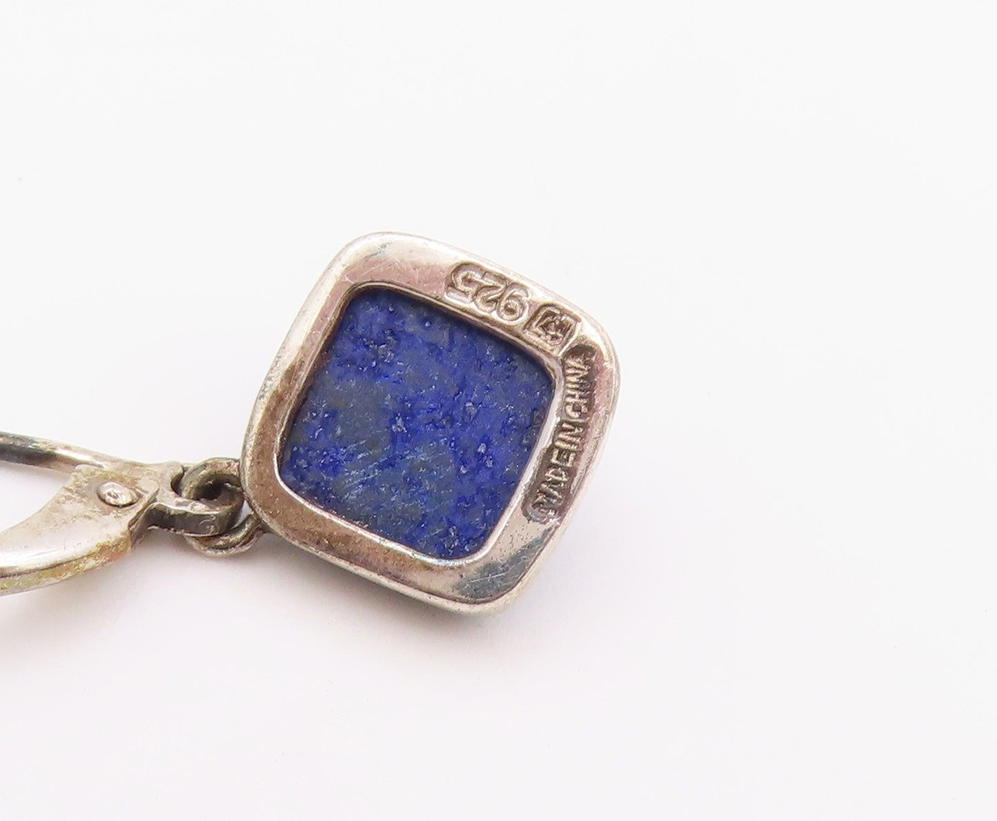 925 Sterling Silver Vintage Earrings Lapis Lazuli Geometric Leverback  EG14453