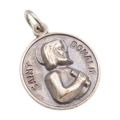 925 Sterling Silver Vintage Pendant Saint Donald Religious Medallion  PT25462