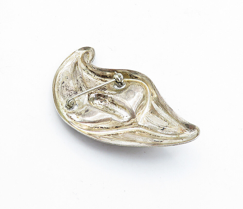 925 Sterling Silver  Vintage Dark Tone Smooth Flower Motif Brooch Pin  BP2085