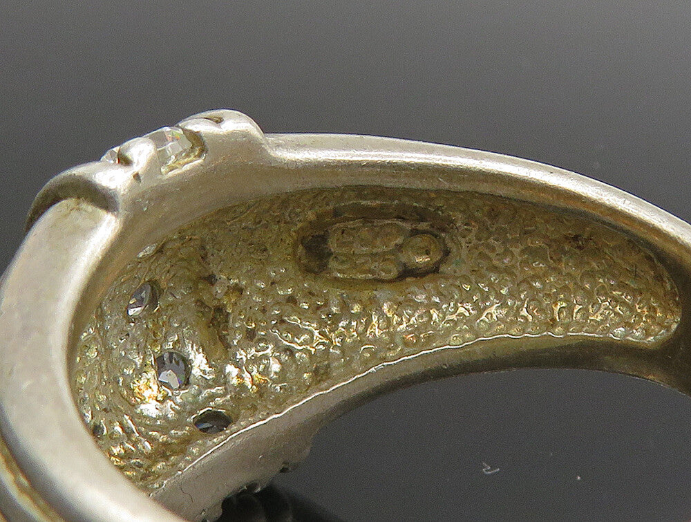 925 Sterling Silver  Vintage Cubic Zirconia Fluted Band Ring Sz 9.5  RG23841