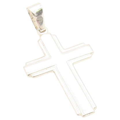 925 Sterling Silver Vintage Pendant Minimalist Double Layer Latin Cross  PT26586