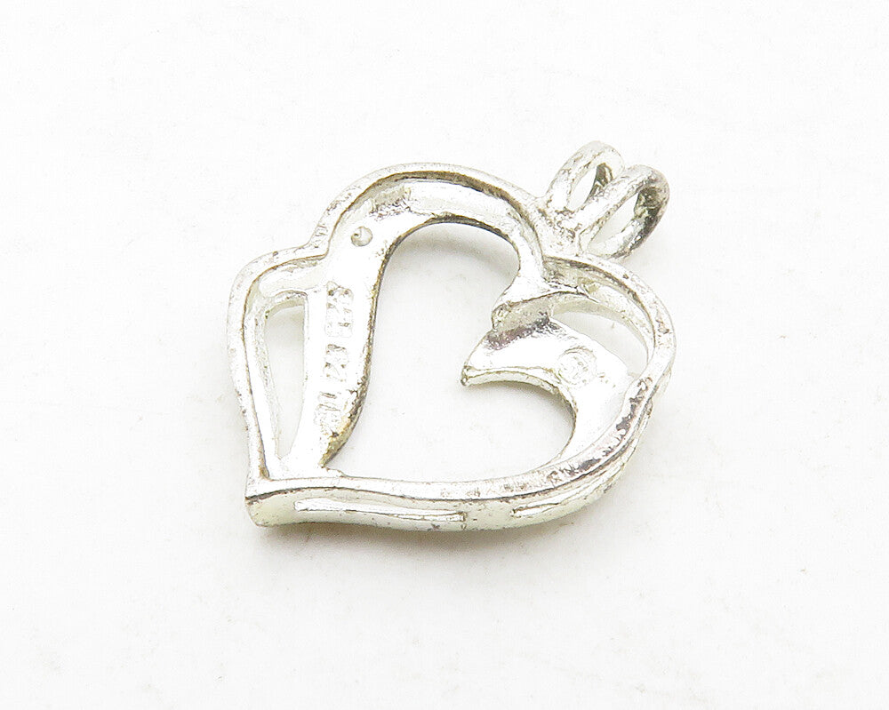 925 Sterling Silver  Vintage Genuine Diamond Open Love Heart Pendant  PT10559