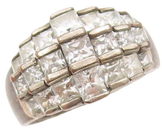 925 Sterling Silver Vintage Ring Square Cut CZ Beaded Bands  Sz 8.5  RG28468