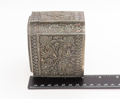 Vintage Silver  Large Trinket Box Antique Intricate Floral OPENS  TR4147