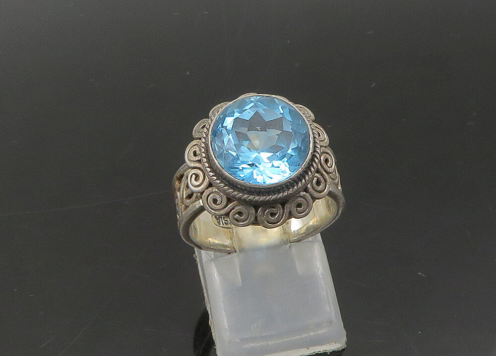 BALI 925 Sterling Silver  Vintage Blue Topaz Swirl Cocktail Ring Sz 7  RG22085